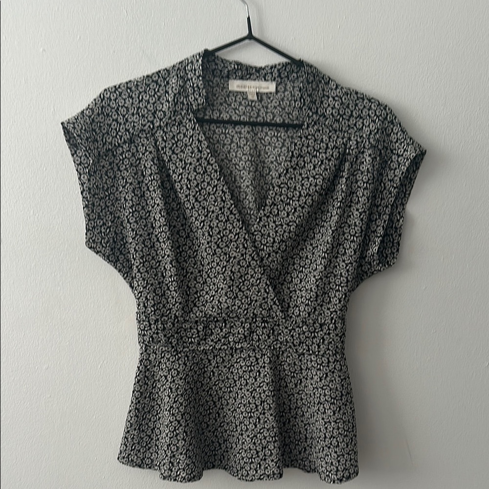 Monteau Black and White Flutter Sleeve Wrap Blouse
